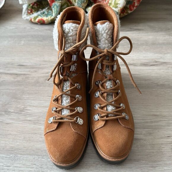 Marc Fisher Isalia Boots Tan Suede Sherpa Lug Sole Women’s Size 8.5 - Picture 6 of 12